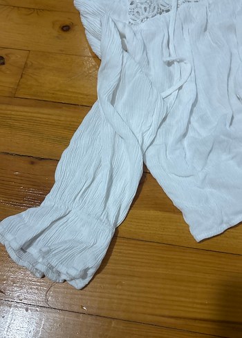 36 Beden beyaz Renk Dantel Detaylı Beyaz Bohem Keten Bluz