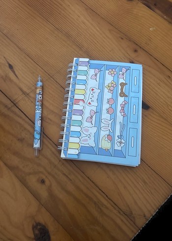 Mavi Pastel Spiralli Defter ve Kalem Seti.sticker Defteri.40 say