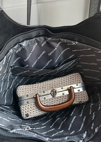 Siyah Hakiki Deri Fermuarlı Biker Kadın Çanta - Görsel 3