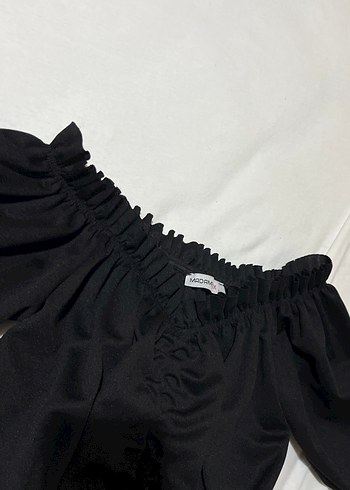l Beden siyah Renk Siyah Fırfırlı Gotik Keten Mini Bluz