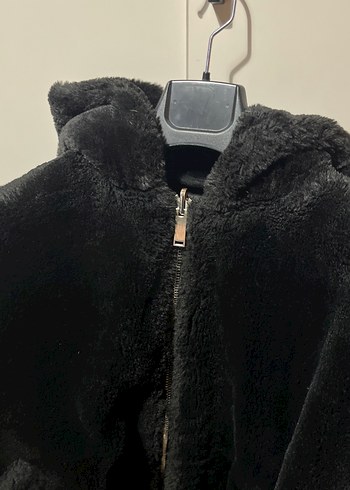 Diğer Siyah Kadın Kapüşonlu Peluş Mont çift taraflı