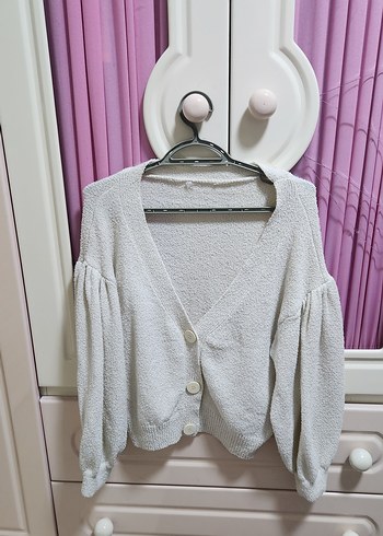 Düğmeli Beyaz Kadın Hırka L Beden - Görsel 3