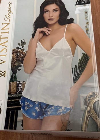 Bohem Tarzı Beyaz Saten Mini Pijama - Görsel 2