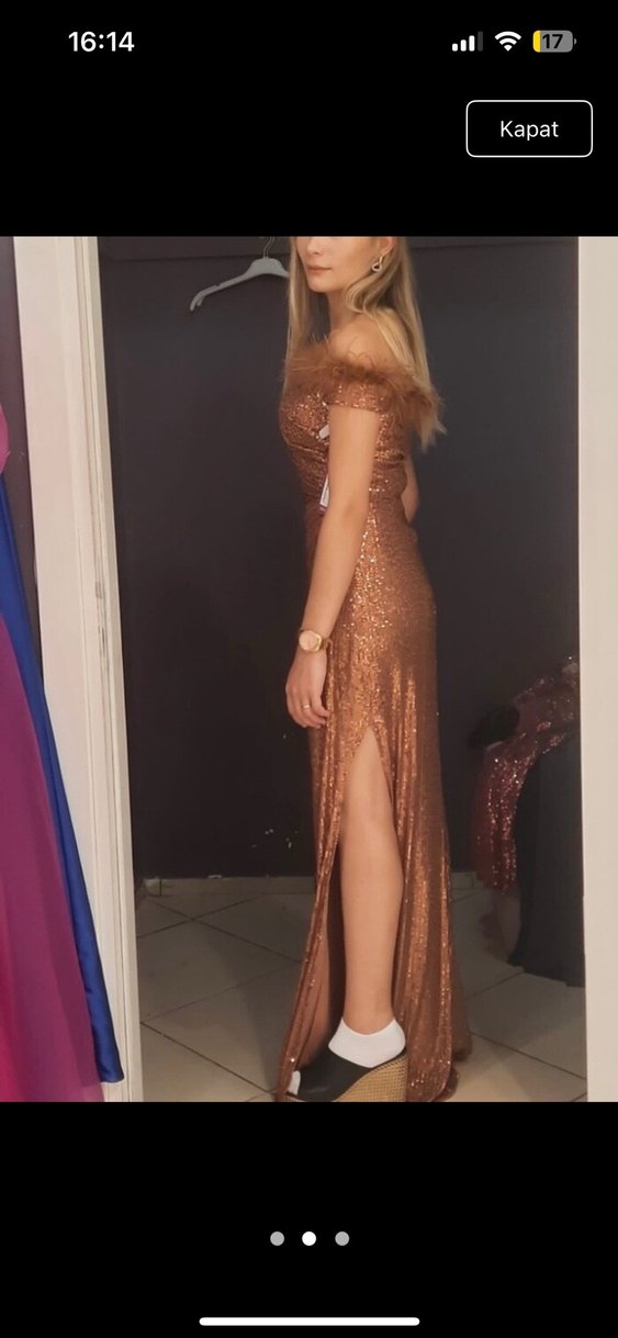 Somon  Parlak Desenli Uzun Abiye Elbise - Görsel 2