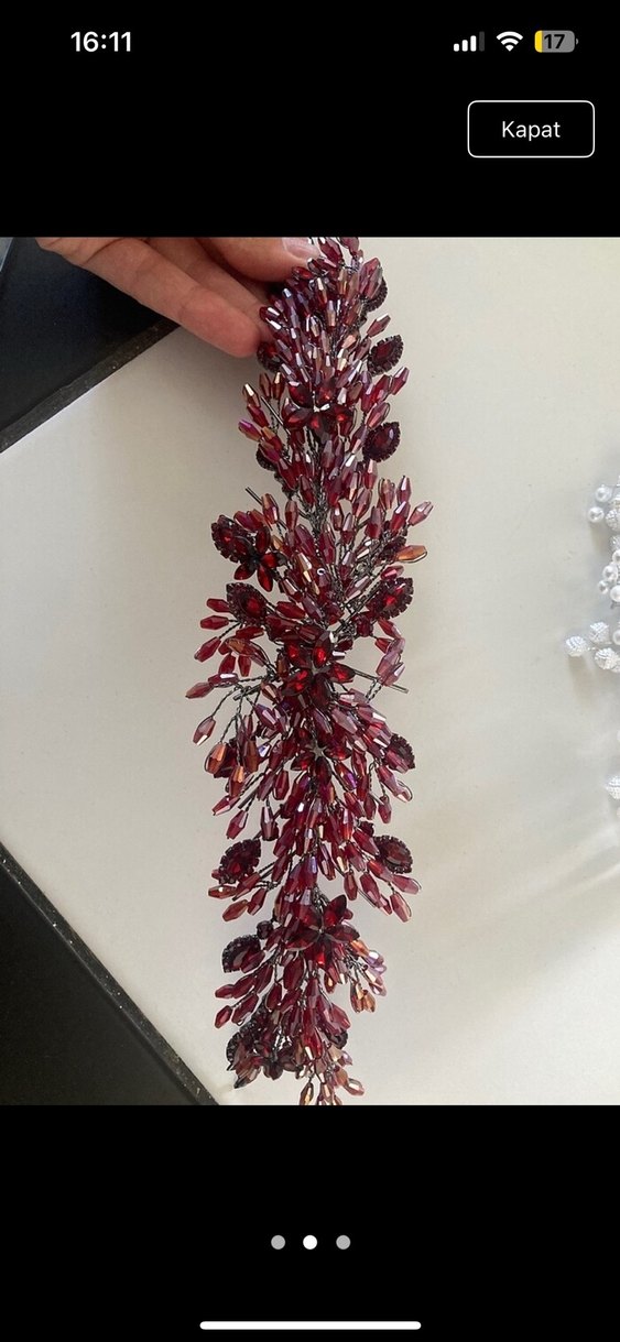 Bordo Boncuklu ve beyaz incili  Örgü Saç Aksesuarı - Görsel 2