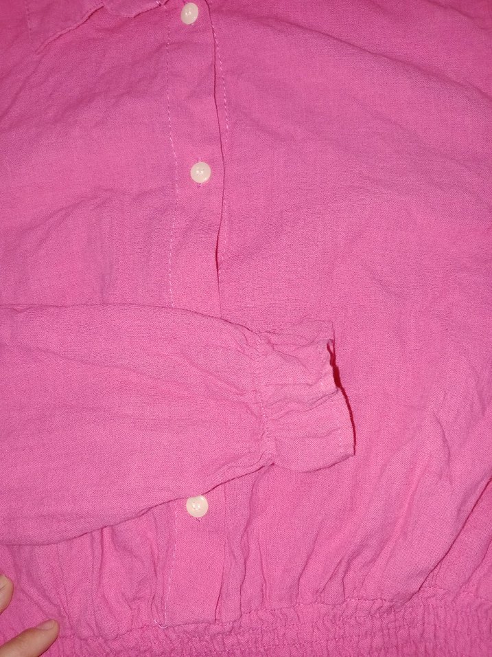 Pembe Düğmeli Keten Gömlek - Görsel 2