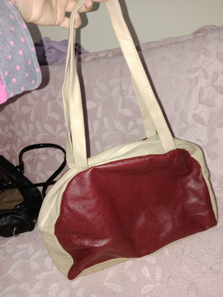 Vintage Bordo Fermuarlı Deri Kadın Çanta - Görsel 2