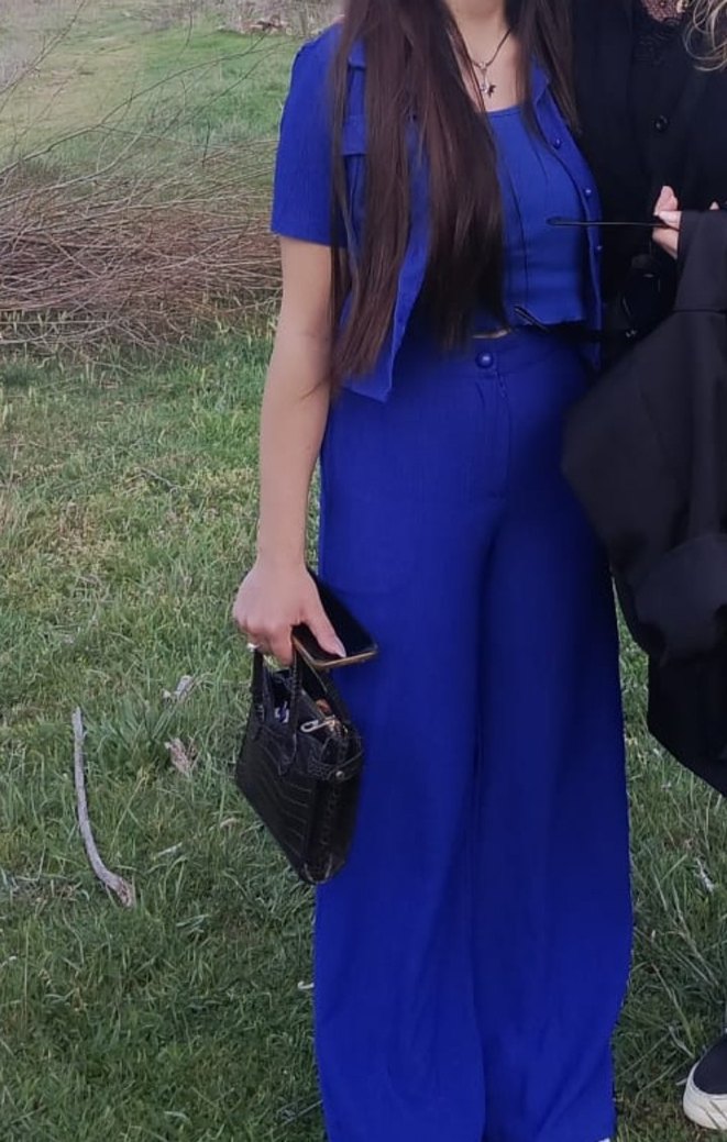 Düğmeli Koyu Mavi Kadın Takım - Görsel 2