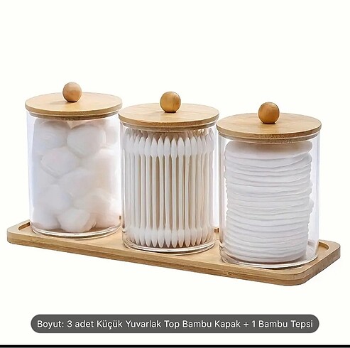 3 adet Pamuklu Çubuk Tutucu Tepsi ile, Kapaklı Plastik Banyo Kav