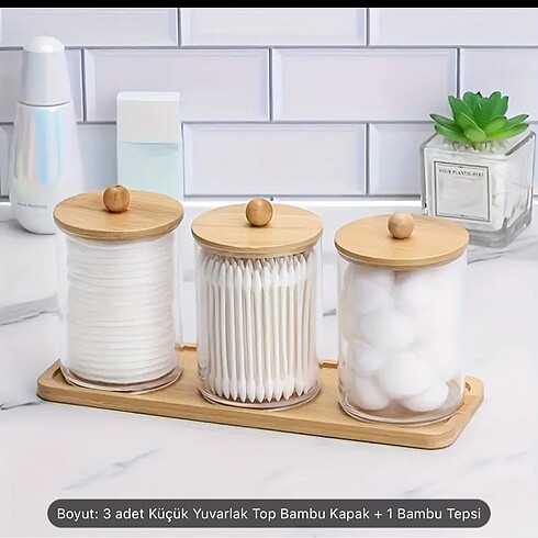 Diğer 3 adet Pamuklu Çubuk Tutucu Tepsi ile, Kapaklı Plastik Banyo Kav