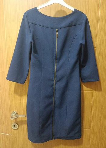 Lacivert V Yakalı Midi Kadın Elbise - Görsel 3