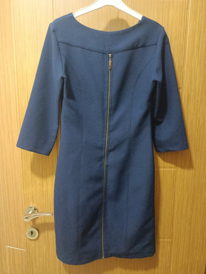 Lacivert V Yakalı Midi Kadın Elbise - Görsel 3