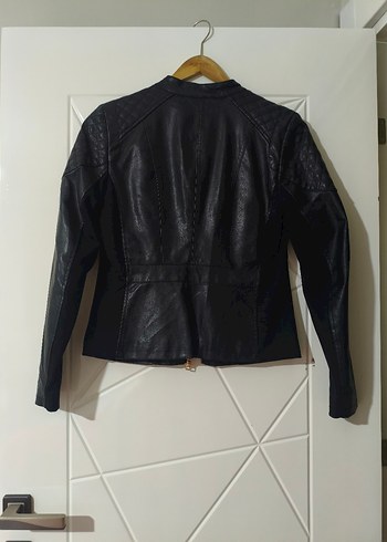 Siyah Deri Biker Ceket - Görsel 4