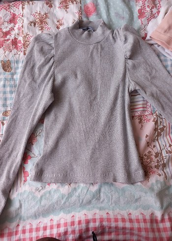 Gri Yüksek Yakalı Kadın Triko Kazak - Görsel 2