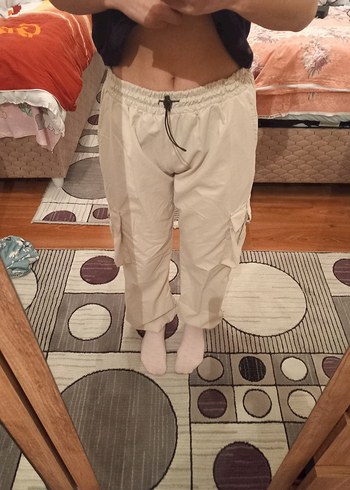 Beyaz Rahat Kesim Kadın paraşüt Pantolon - Görsel 4