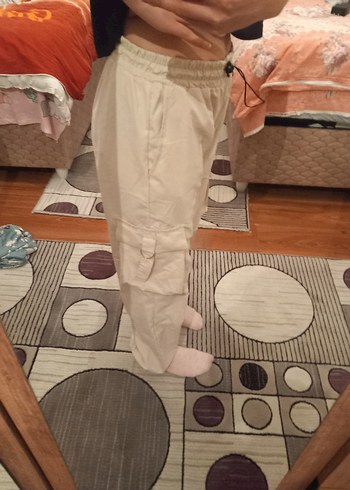 Beyaz Rahat Kesim Kadın paraşüt Pantolon - Görsel 3