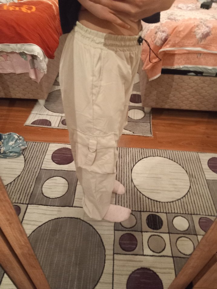 Beyaz Rahat Kesim Kadın paraşüt Pantolon - Görsel 3