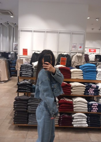 Gri Kadın Denim Ceket Rahat Kesim - Görsel 2