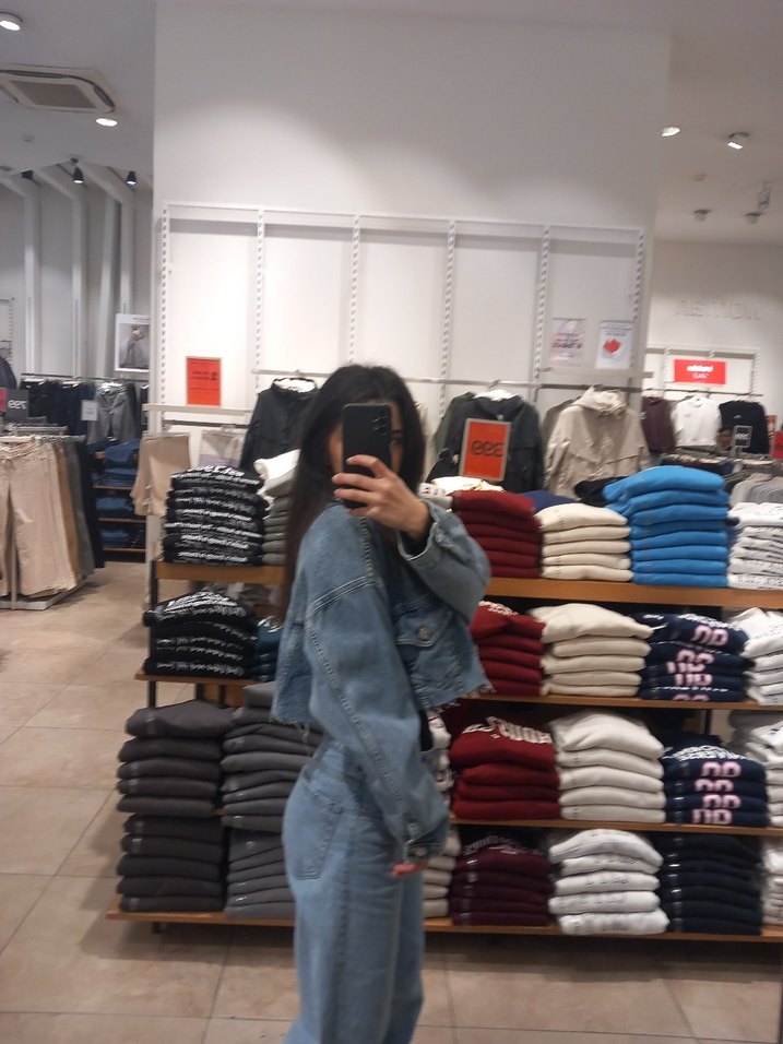 Gri Kadın Denim Ceket Rahat Kesim - Görsel 2