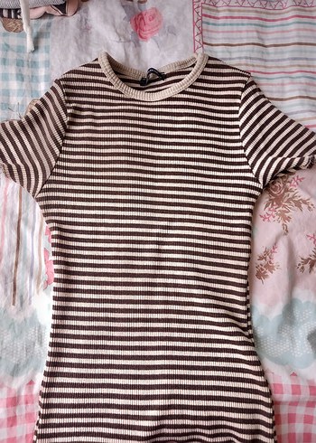 Kahverengi Çizgili İnce Triko Kadın Kazak - Görsel 2