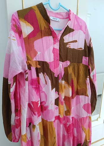 Pembe Bohem Uzun Kol Bağlama Desenli Elbise - Görsel 2