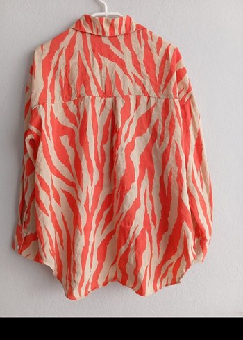 Kırmızı Zebra Desenli Keten Gömlek - Görsel 2