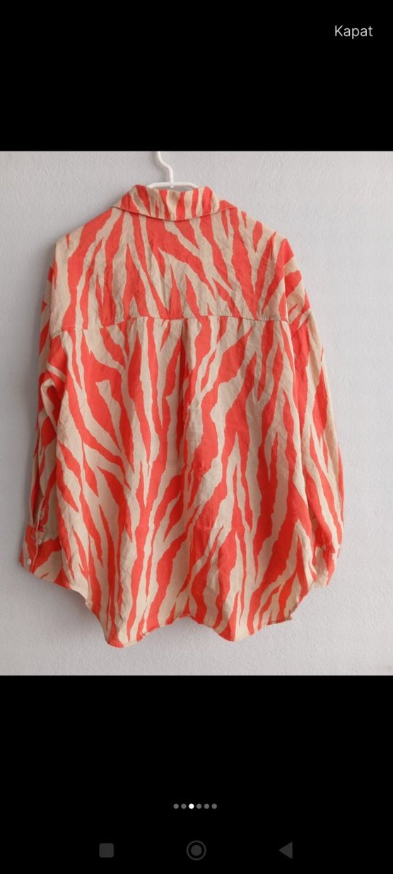 Kırmızı Zebra Desenli Keten Gömlek - Görsel 2