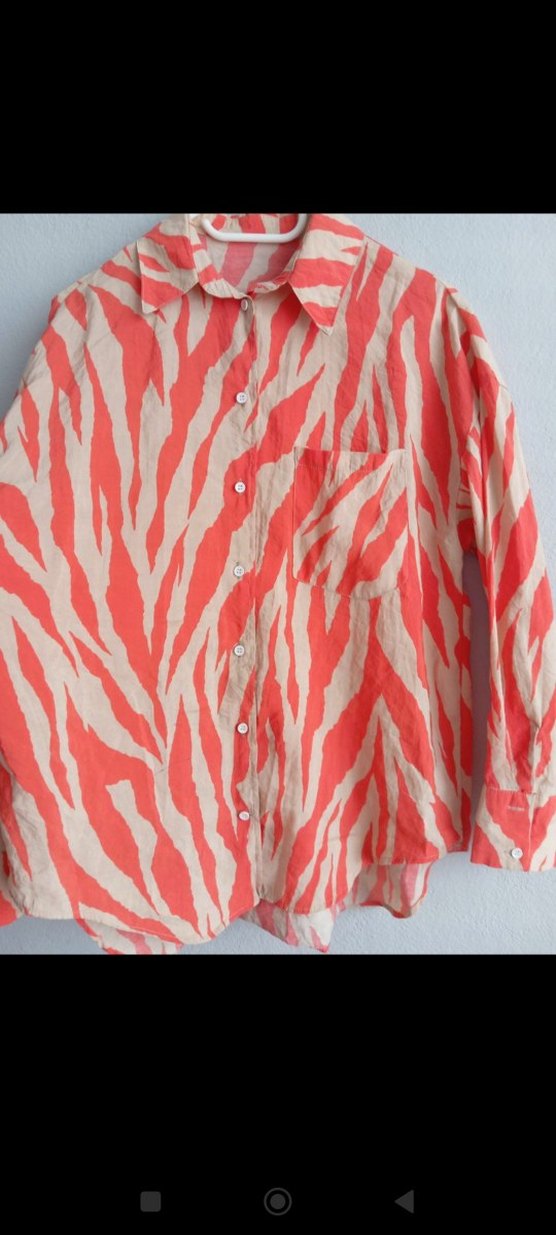 Kırmızı Zebra Desenli Keten Gömlek - Görsel 3