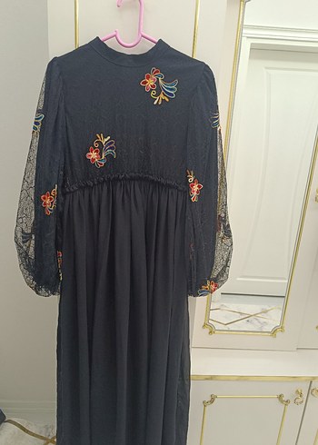 Boncuk İşlemeli Uzun Siyah Bohem Elbise - Görsel 3