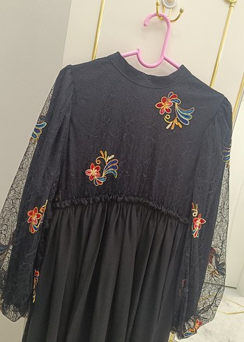 Boncuk İşlemeli Uzun Siyah Bohem Elbise - Görsel 2