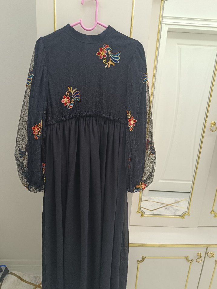 Boncuk İşlemeli Uzun Siyah Bohem Elbise - Görsel 3