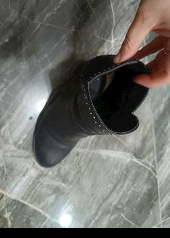 Siyah Deri Kadın Topuklu Goth Bot - Görsel 2