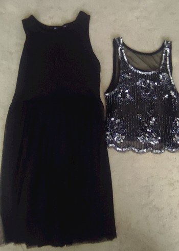 Boncuk İşlemeli Siyah Uzun Straplez Elbise - Görsel 5