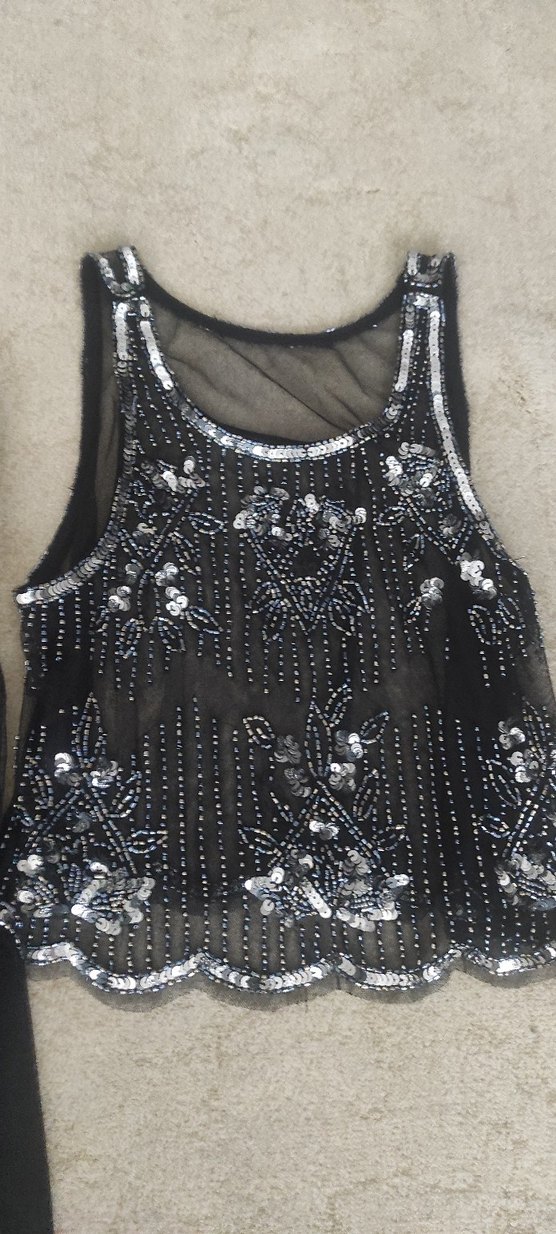 Boncuk İşlemeli Siyah Uzun Straplez Elbise - Görsel 4