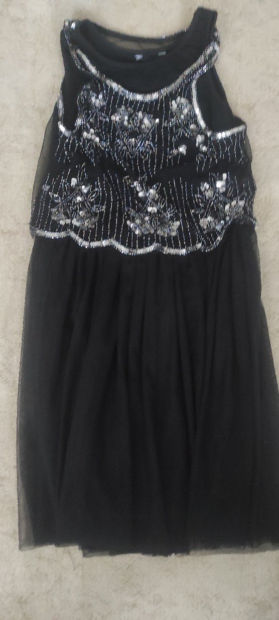 Boncuk İşlemeli Siyah Uzun Straplez Elbise - Görsel 2