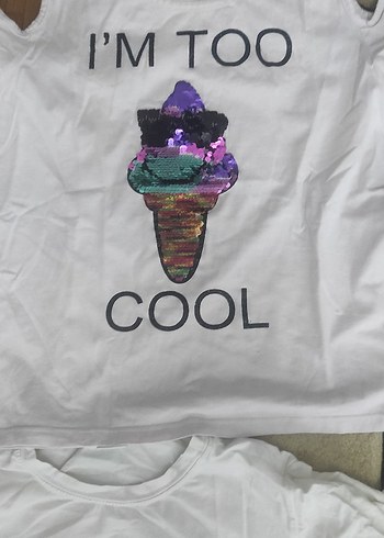 Beyaz Baskılı Kız Tişörtü, Kısa Kollu, Bol Kesim - Görsel 7