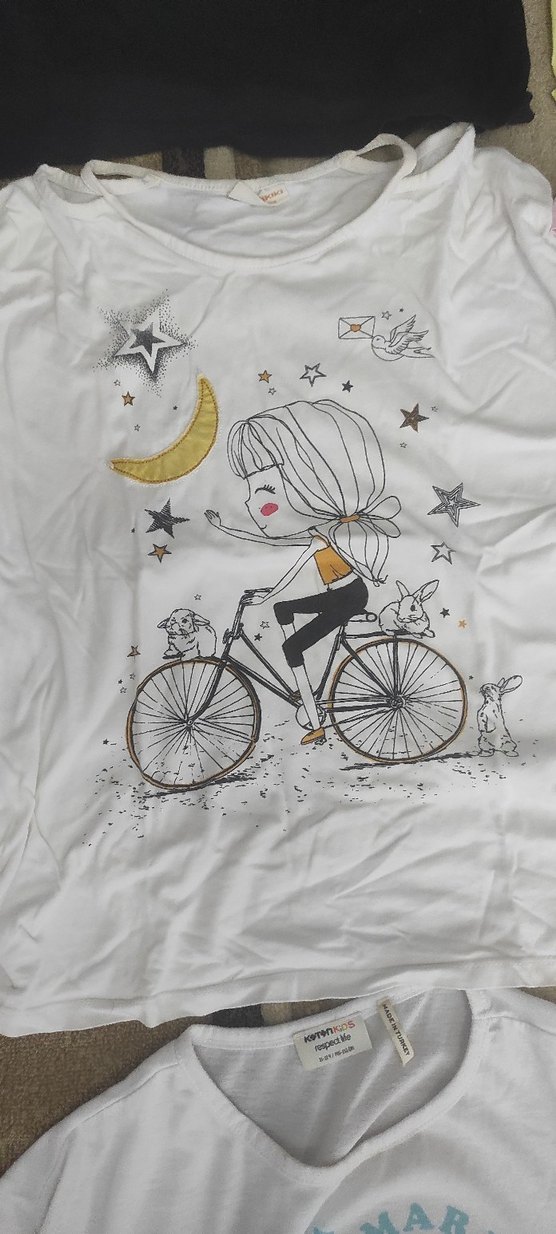 Beyaz Baskılı Kız Tişörtü, Kısa Kollu, Bol Kesim - Görsel 4