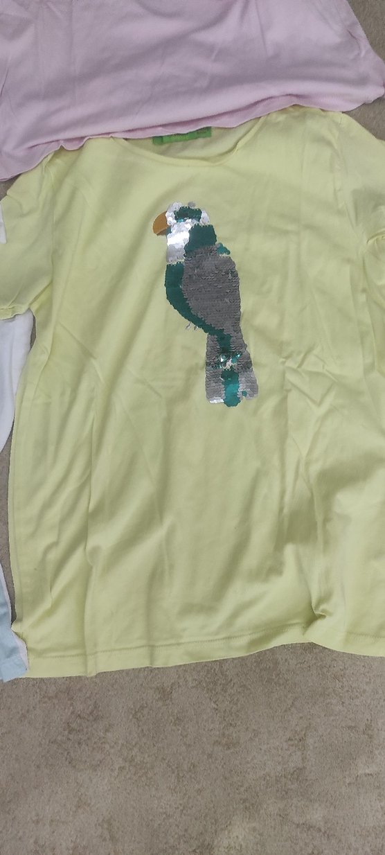 Beyaz Baskılı Kız Tişörtü, Kısa Kollu, Bol Kesim - Görsel 3