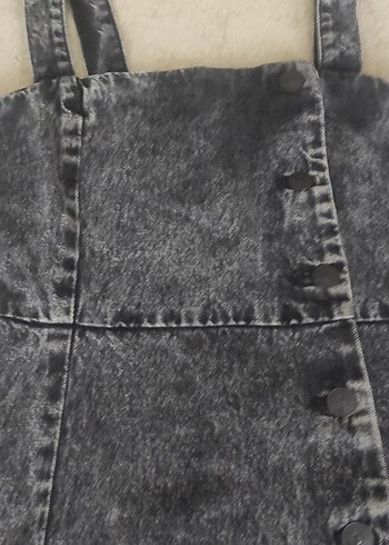 Düğmeli Gri Denim Midi Elbise - Görsel 2