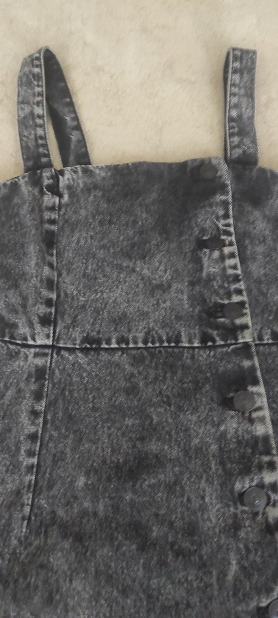 Düğmeli Gri Denim Midi Elbise - Görsel 2