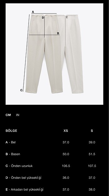 xs Beden zara pantolon