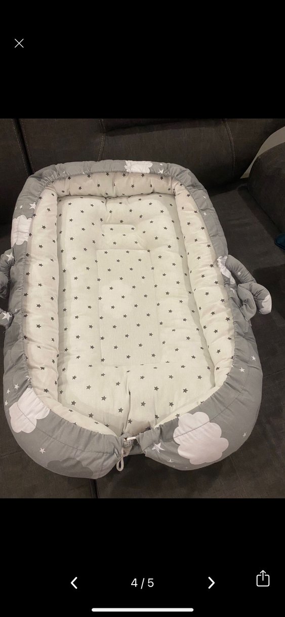 Gri Bulut ve Yıldız Desenli Bebek Uyku Yatağı - Görsel 2