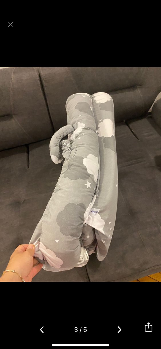 Gri Bulut ve Yıldız Desenli Bebek Uyku Yatağı - Görsel 3