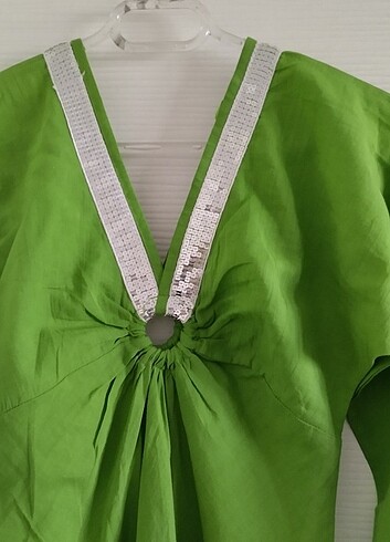 Yeni Yakası Pullu Yeşil Plaj Elbisesi - Görsel 2