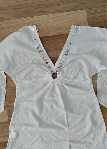 Yeni Beyaz Pul Detaylı Plaj Elbisesi - Görsel 3