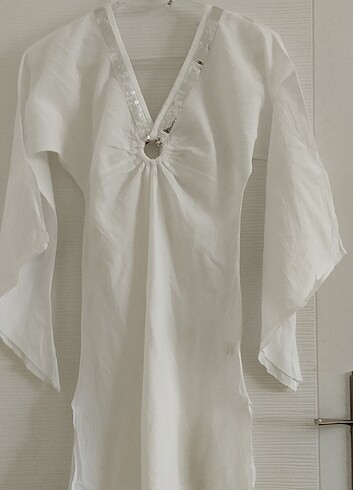 Yeni Beyaz Pul Detaylı Plaj Elbisesi - Görsel 7