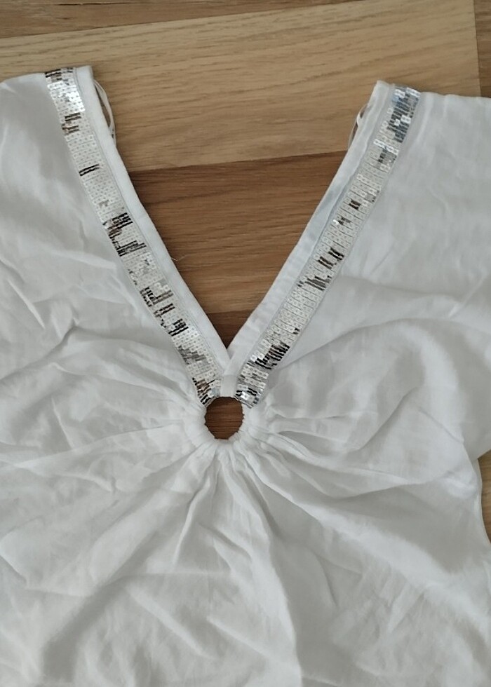 Yeni Beyaz Pul Detaylı Plaj Elbisesi - Görsel 2