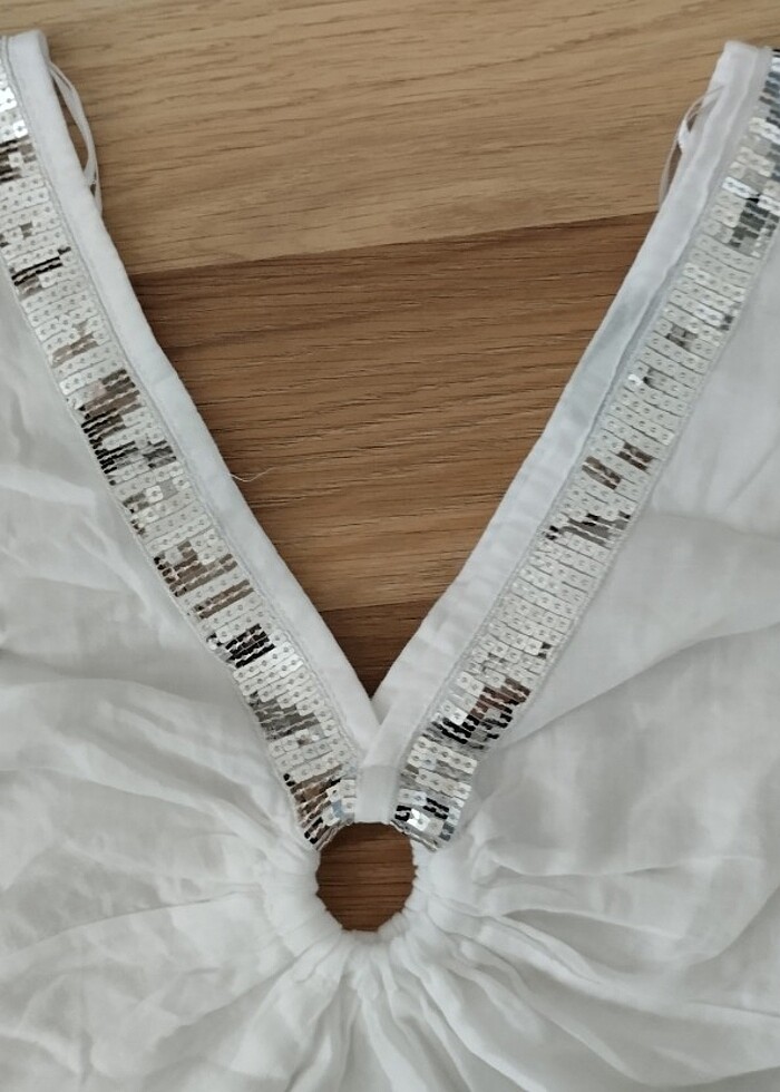 Yeni Beyaz Pul Detaylı Plaj Elbisesi - Görsel 5