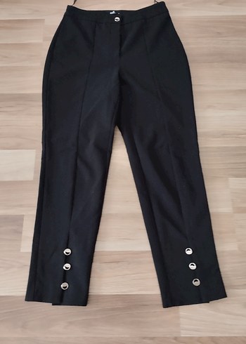 Adil Işık Düğmeli Siyah Kadın Denim Kumaş Pantolon - Görsel 2