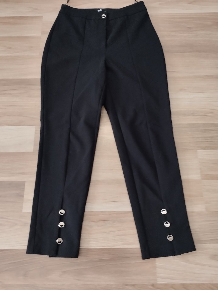 Adil Işık Düğmeli Siyah Kadın Denim Kumaş Pantolon - Görsel 2